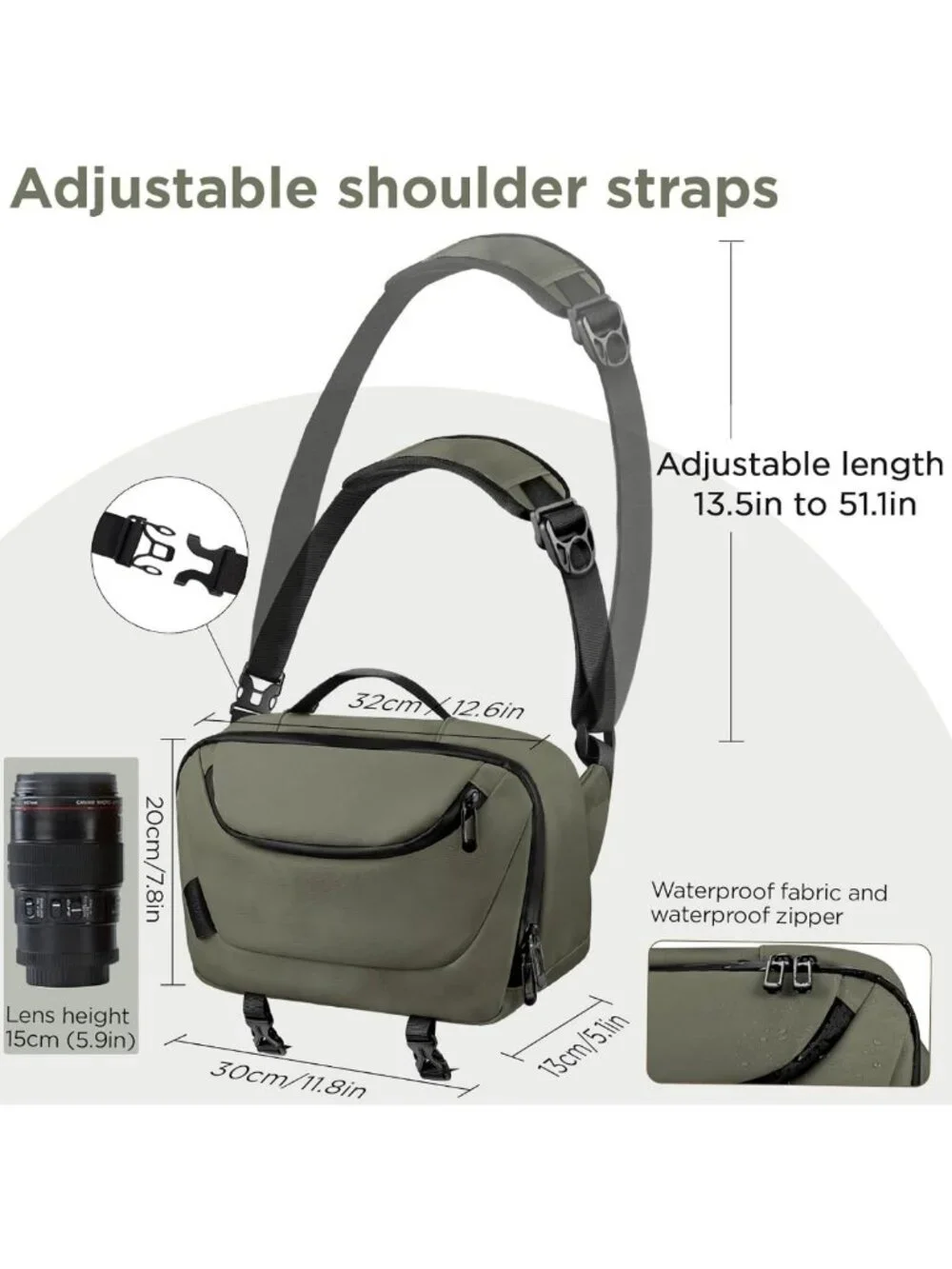 Lightweight Waterproof Camera Sling Bag with Tripod Holder - Crossbody for